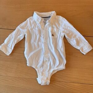 Baby Gap Oxford Button Down Bodysuit Kids 12 18 Months White Bear Classic Preppy